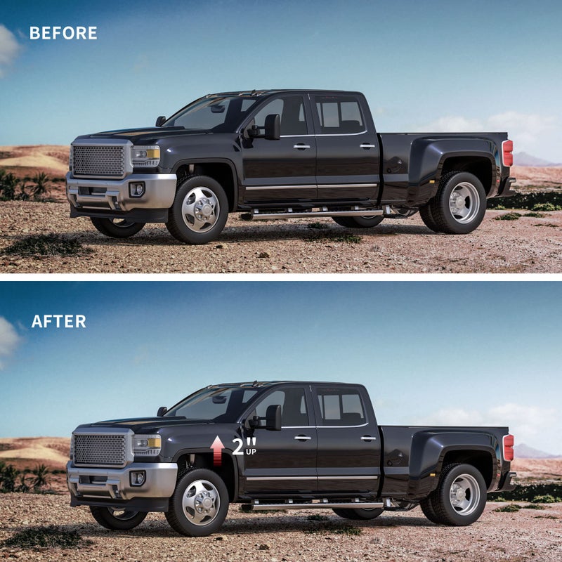 Richeer مجموعة رفع التسوية الأمامية Richeer مقاس 2 بوصة متوافقة مع 2007-2024 Silverado/Sierra 1500، مجموعة رفع التسوية لـ 2007-2024 Silverado/Sierra 1500، فواصل دعامة أمامية مزورة ترفع مقدمة السيارة بمقدار 2 بوصة - Image 5